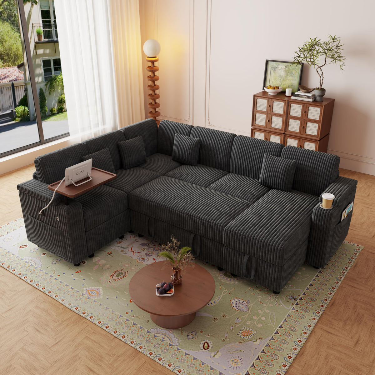 100 In U Shaped Sectional Sofa Sleeper Couch with Pull Out Bed