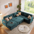 107" Modular Sectional Sleeper Sofa with Pull Out Bed, 7 Seat U Shaped Couch with Storage Ottoman, USB Port & 6 Pillows, Sectional Couches for Living Room & Apartment, Modular Cloud Couch, Green
