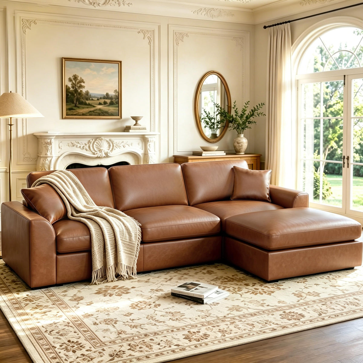 129.3" Oversized Modular Sectional Couch, Cloud U Shaped Couch with Movable Ottoman, Comfy Large 7 Seat Corner Couches for Living Room, Apartment, Beige