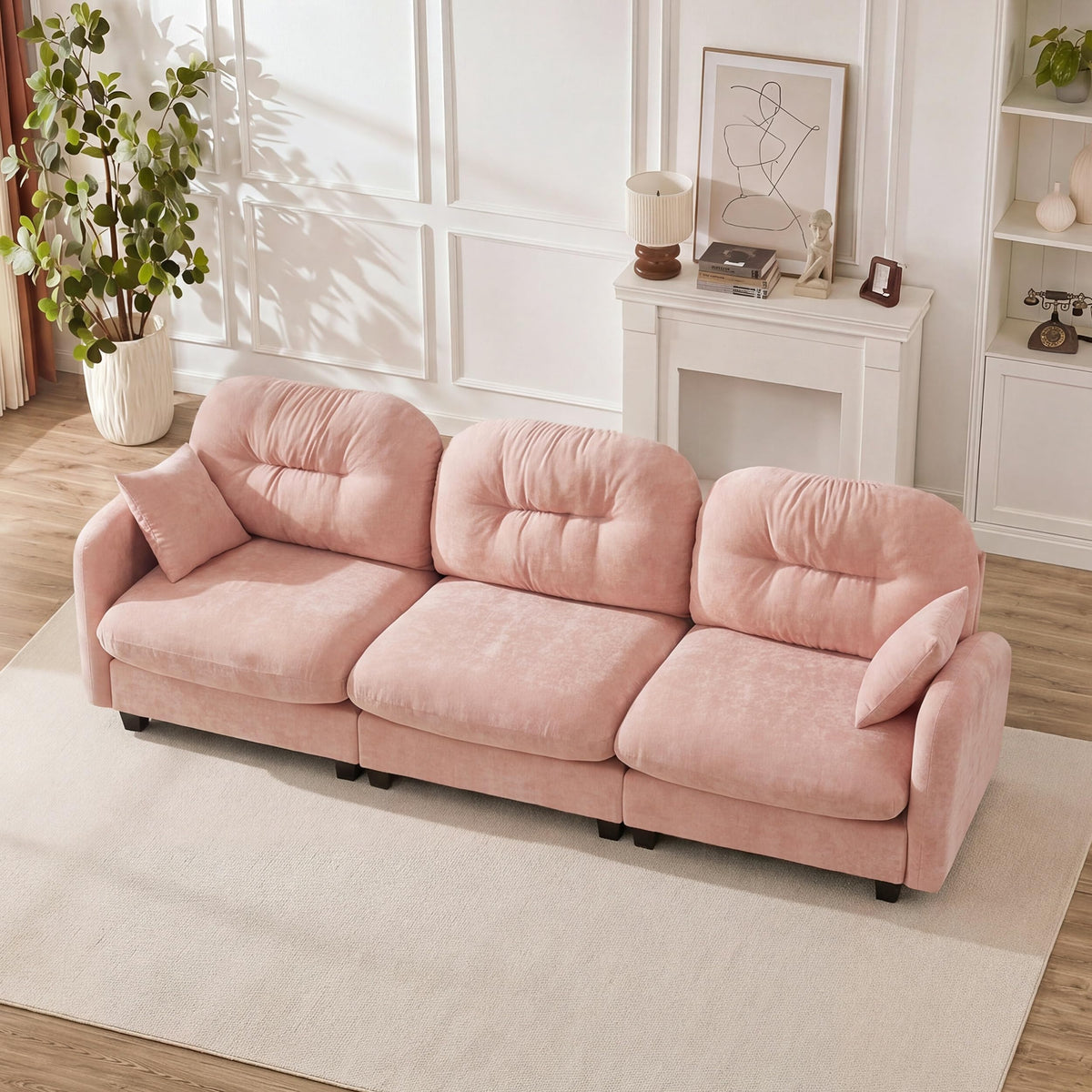 107" Modular Sectional Sofa with Ottoman Pink Chenille L Shaped Couch