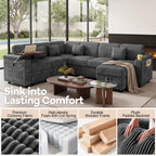 100" U Sectional Sleeper Sofa Pull Out Couch for Living Room, Grey