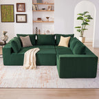 U-Shaped Boneless Couch, Cloud Couch Sectional, Modular Sofa with Deep Seat, Convertible Sectional Couches for Living Room, Plush Corduroy U Shaped Boneless Couch (Green, 6 Seater & 1 Ottoman)