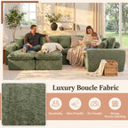 107'' Modular Sectional Sleeper Sofa, 5 Seater Corner Couch, Modern L Shaped Sectional Couch with Ottoman, Boneless Cloud Couches for Living Room (Green, L Shaped Sofa (5+2))