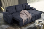 Tidyard Right-Facing Sectional Sofa with Footrest, Convertible Corner Couch with Storage Armrest, Pull-Out Sofa Bed, Double Cup Holders, Dark Grey, Modern Living Room Furniture
