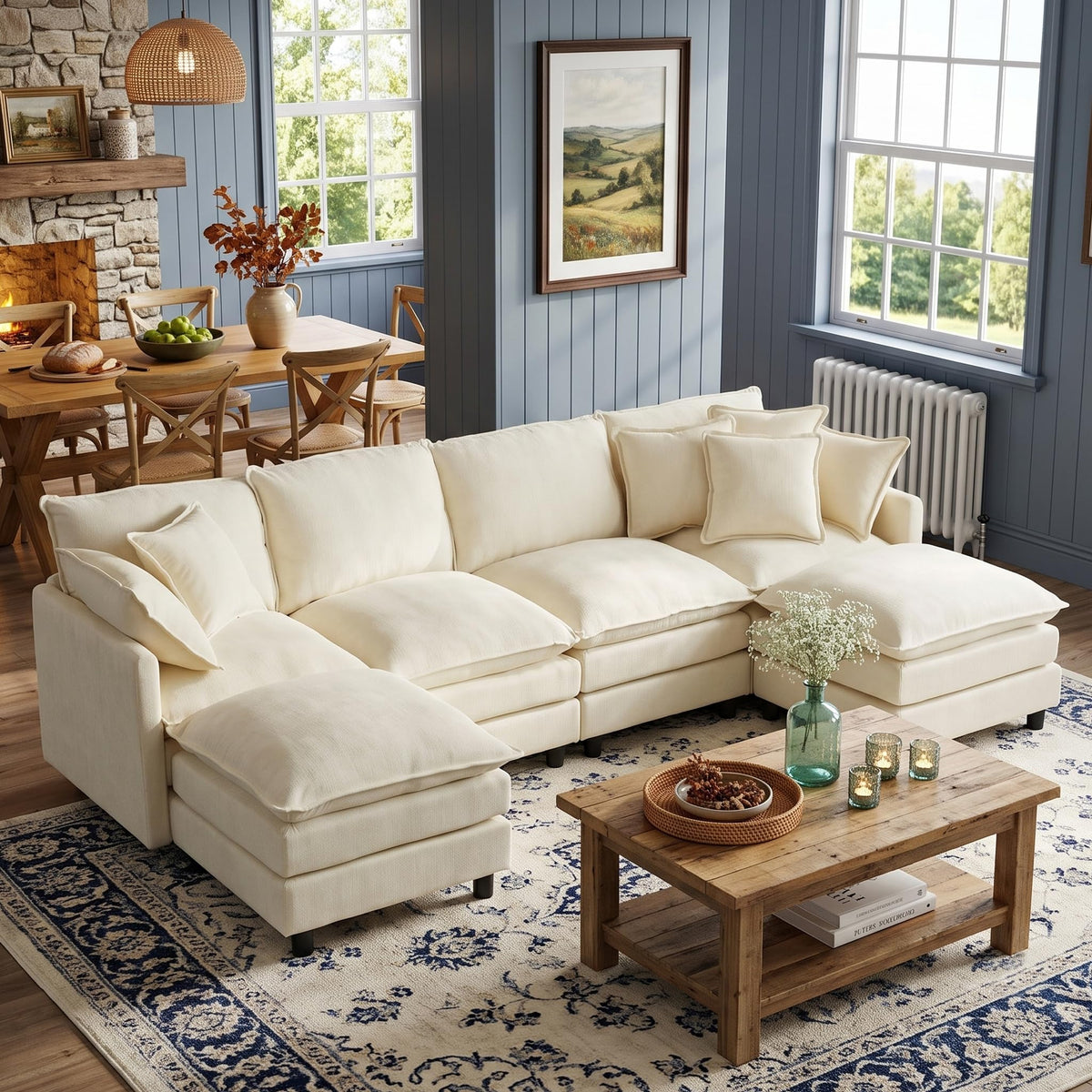 106.3" Chenille Modular Sectional Sofa,Convertible Cloud Couch