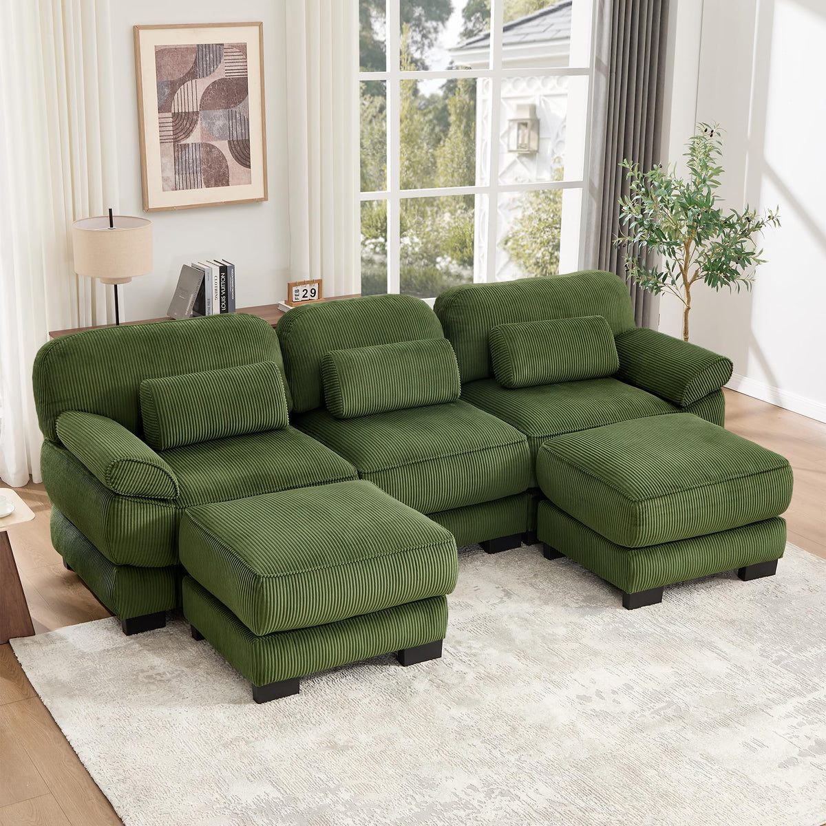 104'' Modular Sectional Couches, Cloud L Shaped Sofa for Living Room, Brown