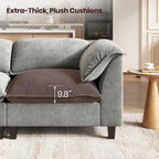 112'' Modular Sectional Sofa with Ottoman, 3-Seat Chenille L-Shaped Couch with Washable Cushion Covers, Curved Padded Armrests, Comfy Upholstered Sofa for Living Room, Gray