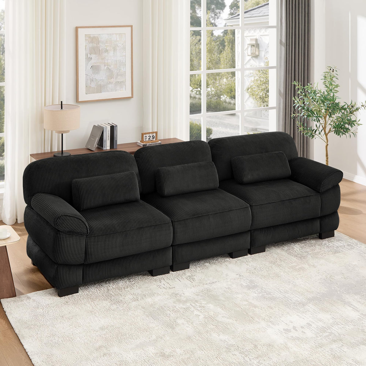 104'' Modular Sectional Couches, Cloud L Shaped Sofa for Living Room, Brown