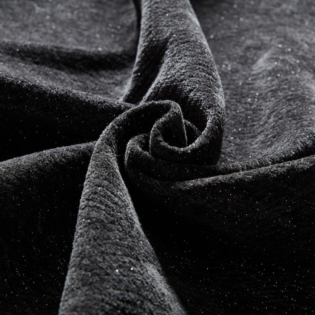 Tidyard Modern Sofa with 6 Pillows, Sparkling Chenille Fabric, No Assembly Required, Black