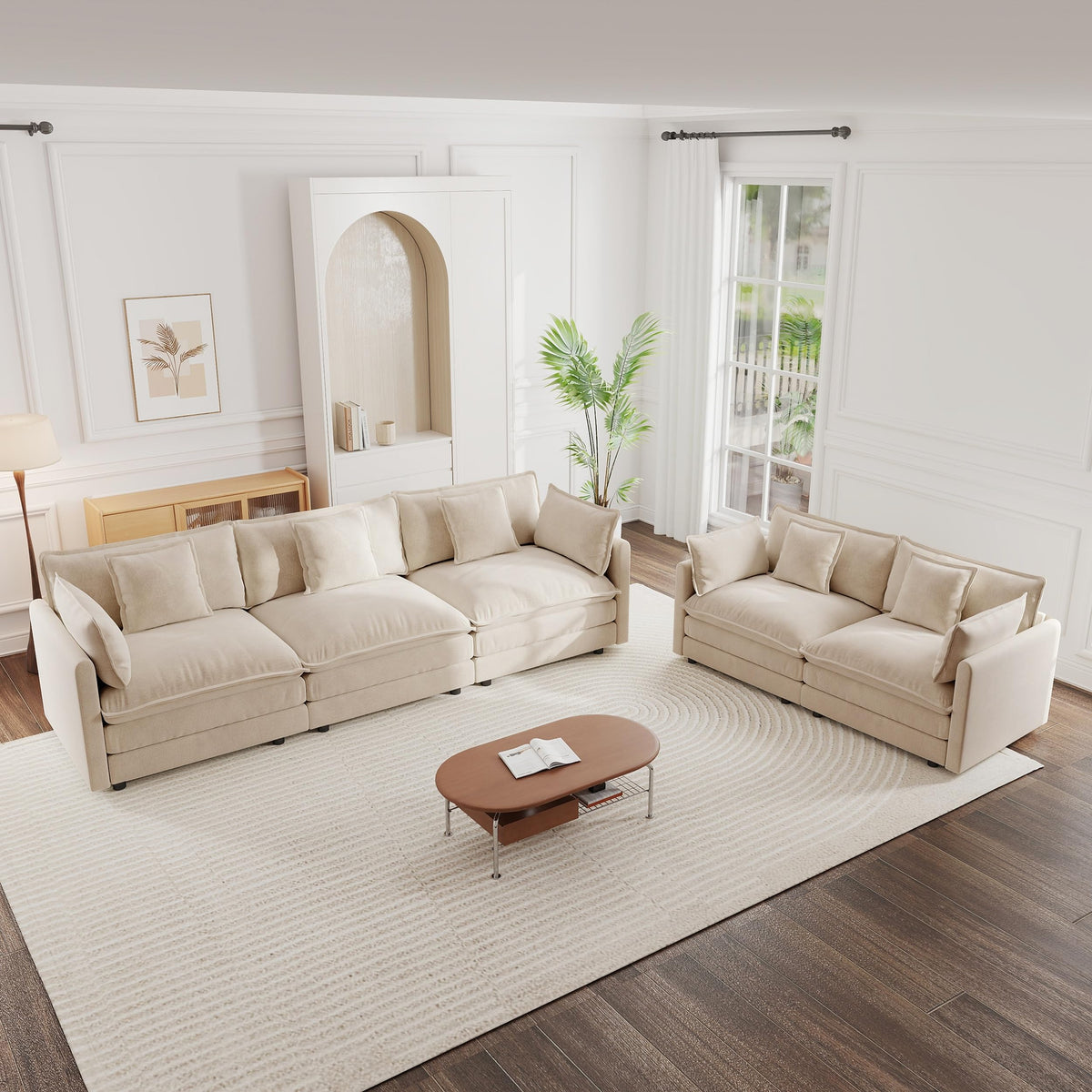 White Modular Sectional Sofa 3-Piece Set, Modern Deep Seat Chenille Couch, Loveseat, Single Sofa, Oversized Modular Couch for Living Room