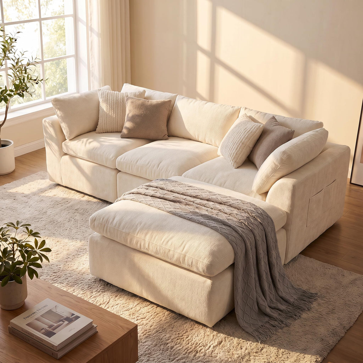 110" Cloud Sectional Couches for Living Room, Dark Gray Chenille Sofa