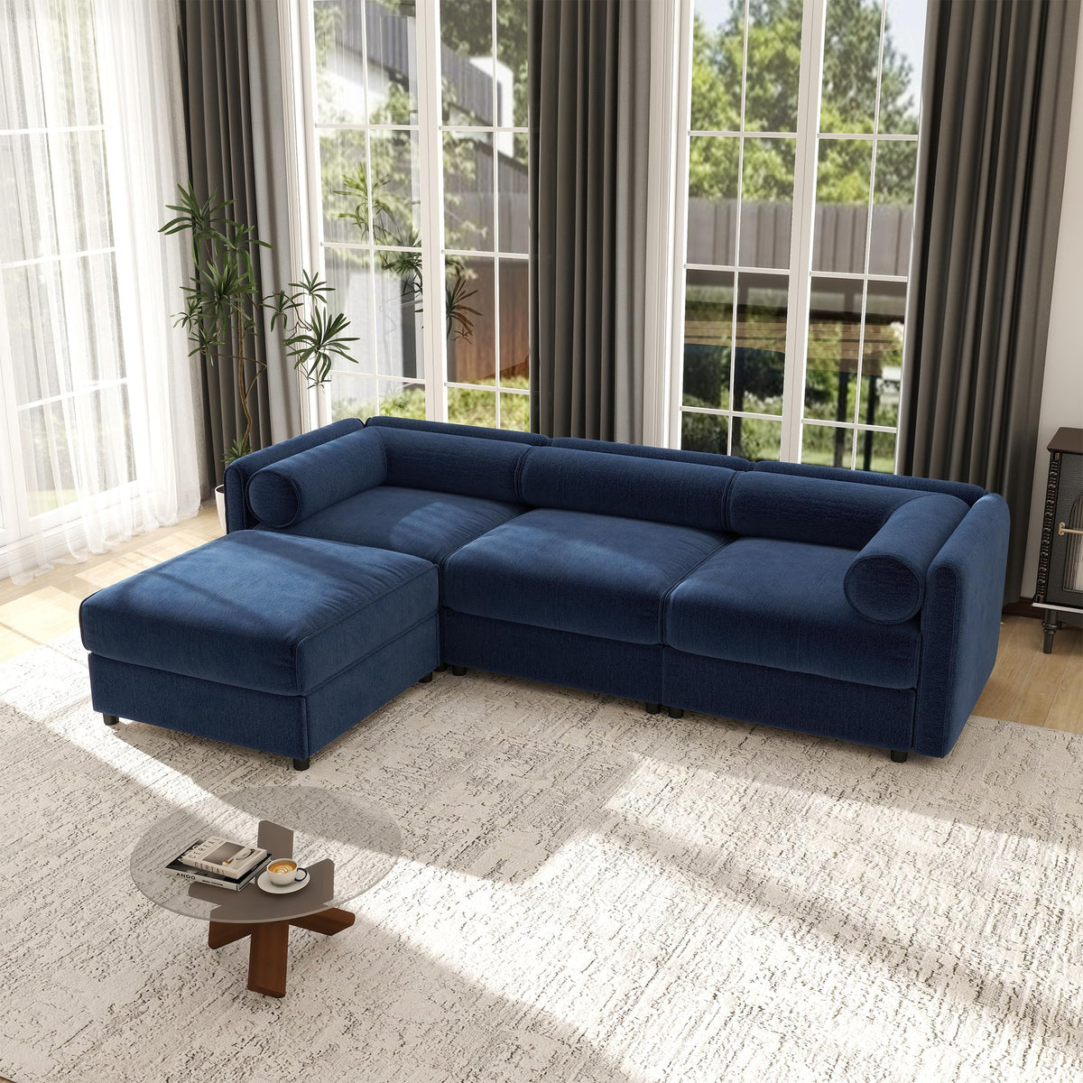 109'' Modular Sectional Sofa, Oversized 4 Seat L Shaped Couch with Storage Ottoman, Extra Deep Seat, Modern Comfy Convertible Chenille Sofa with Chaise, Lounge Couches for Living Room, Camel