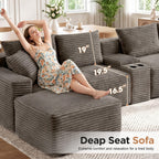 127" U-Shaped Boneless Sofa with Center Console for Living Room, Brown
