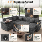 100" U Sectional Sleeper Sofa Pull Out Couch for Living Room, Grey