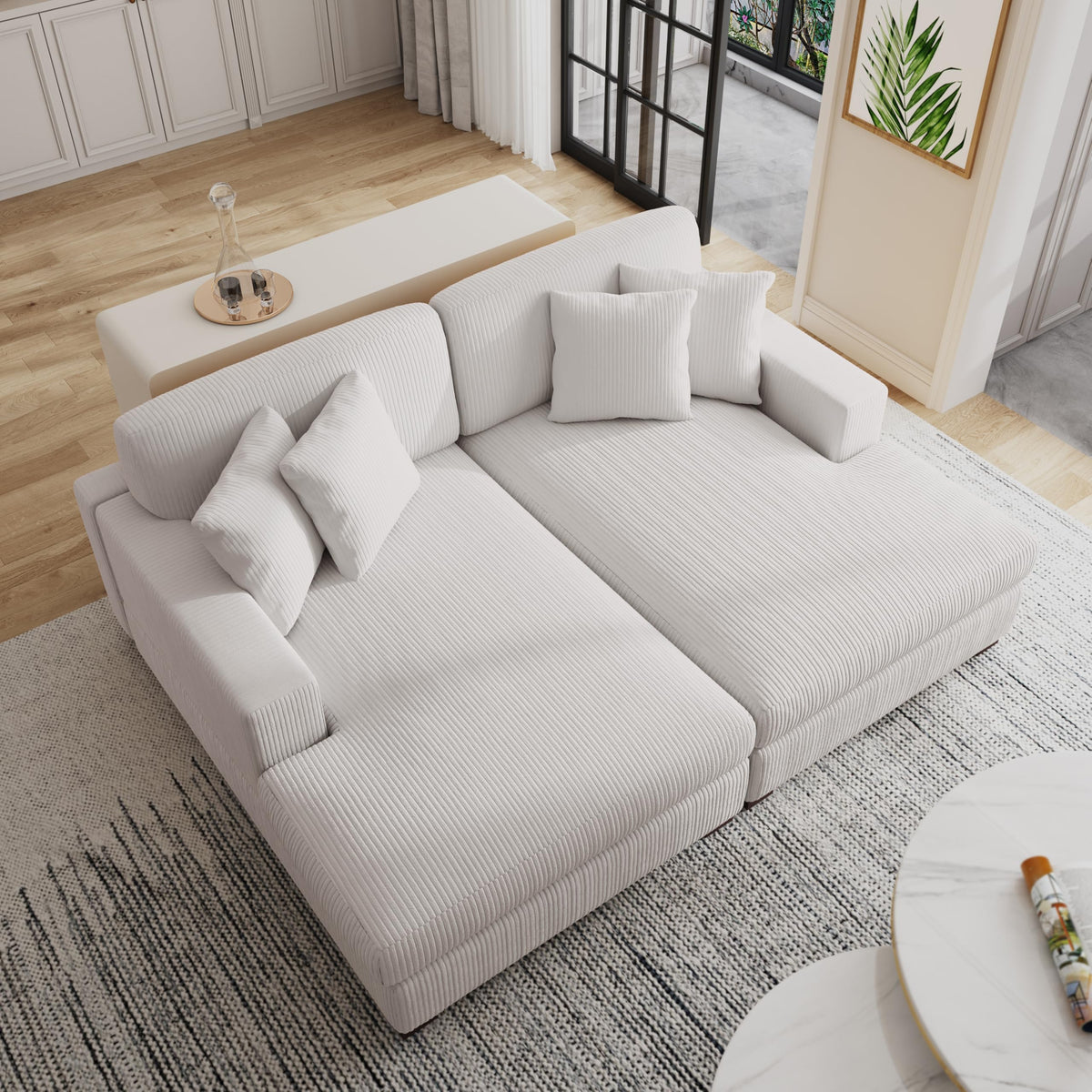 118.3" L-Shaped Modular Sectional Sofa with Chaise, Comfy Corduroy Fluffy Couch with Deep Seat, Flexible Module Combination for Living Room, Cotton Flannel Light Brown