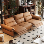 112.5" Orange Leather 3-Seat Power Recliner Sofa Dual Motor