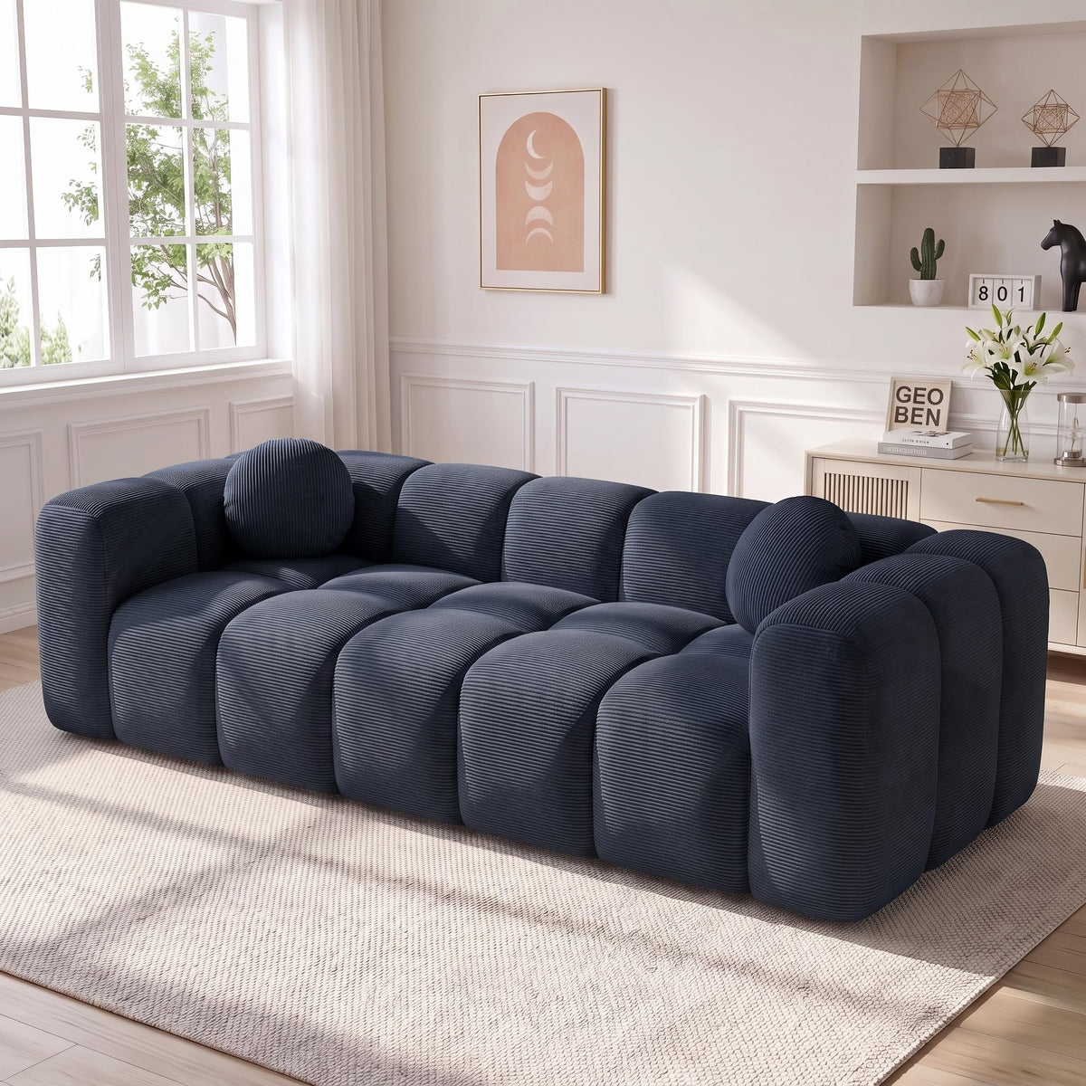 114" Curved Oversized Sectional Sofa,Modern Sherpa 4-Seater Extra Deep & Wide Seat Cloud Couch with 4 Throw Pillows,couches for Living Room&Apartment,No Assembly Required,White