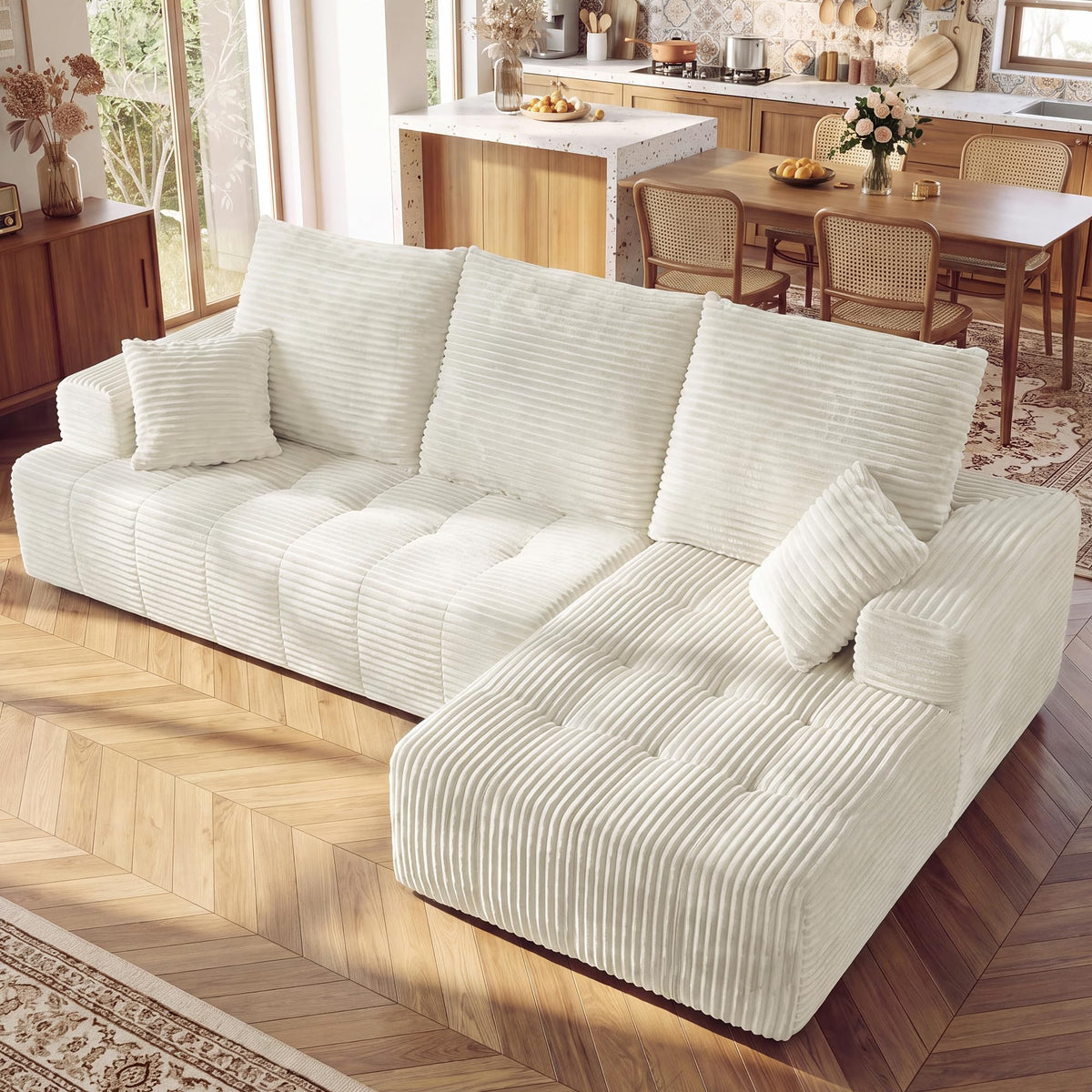 110" U Shaped Boneless Couches for Living Room, Cloud Couch with Ottoman