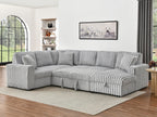 122 Inch Pull Out Couch, Rabbit Plush Fabric Sofa Bed with USB Ports, Oversized U Shape Sectional Sleeper Sofa Bed with Storage Chaise, Grey