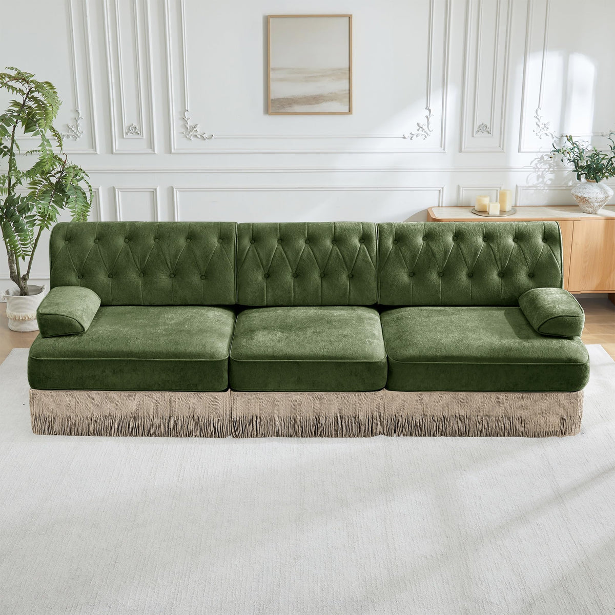 Velvet Modular Sectional Sofa, 135.6 Inch Chesterfield Style, Camel