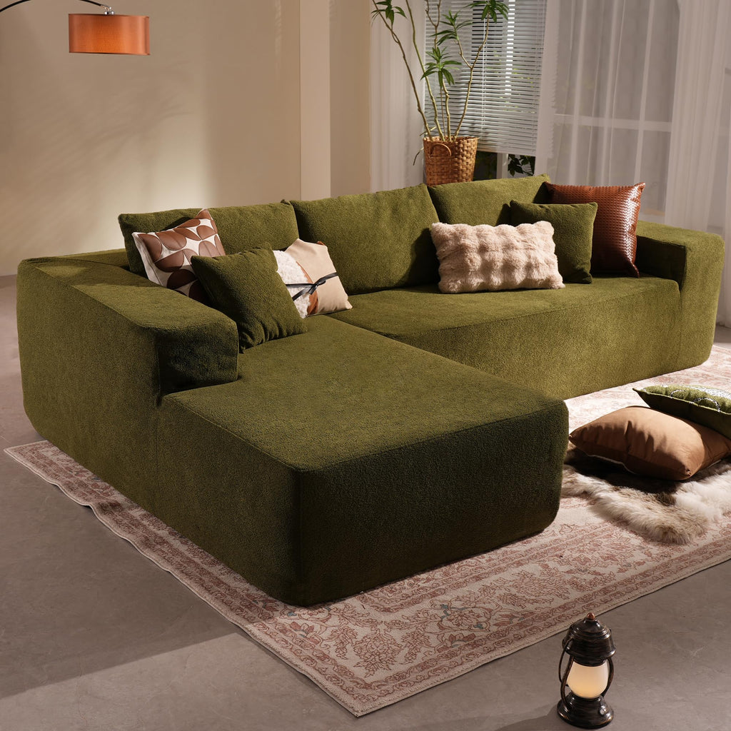 106" Cloud Sectional Couch with L-Shape Chaise & Ottoman, No Assembly Modular Sofa, Deep Seat Plush Corduroy Boneless Couched for Living Room (Black Plush Corduroy, L Shape with Ottoman-Left Facing)