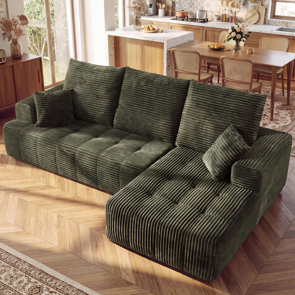 110" U Shaped Boneless Couches for Living Room, Cloud Couch with Ottoman