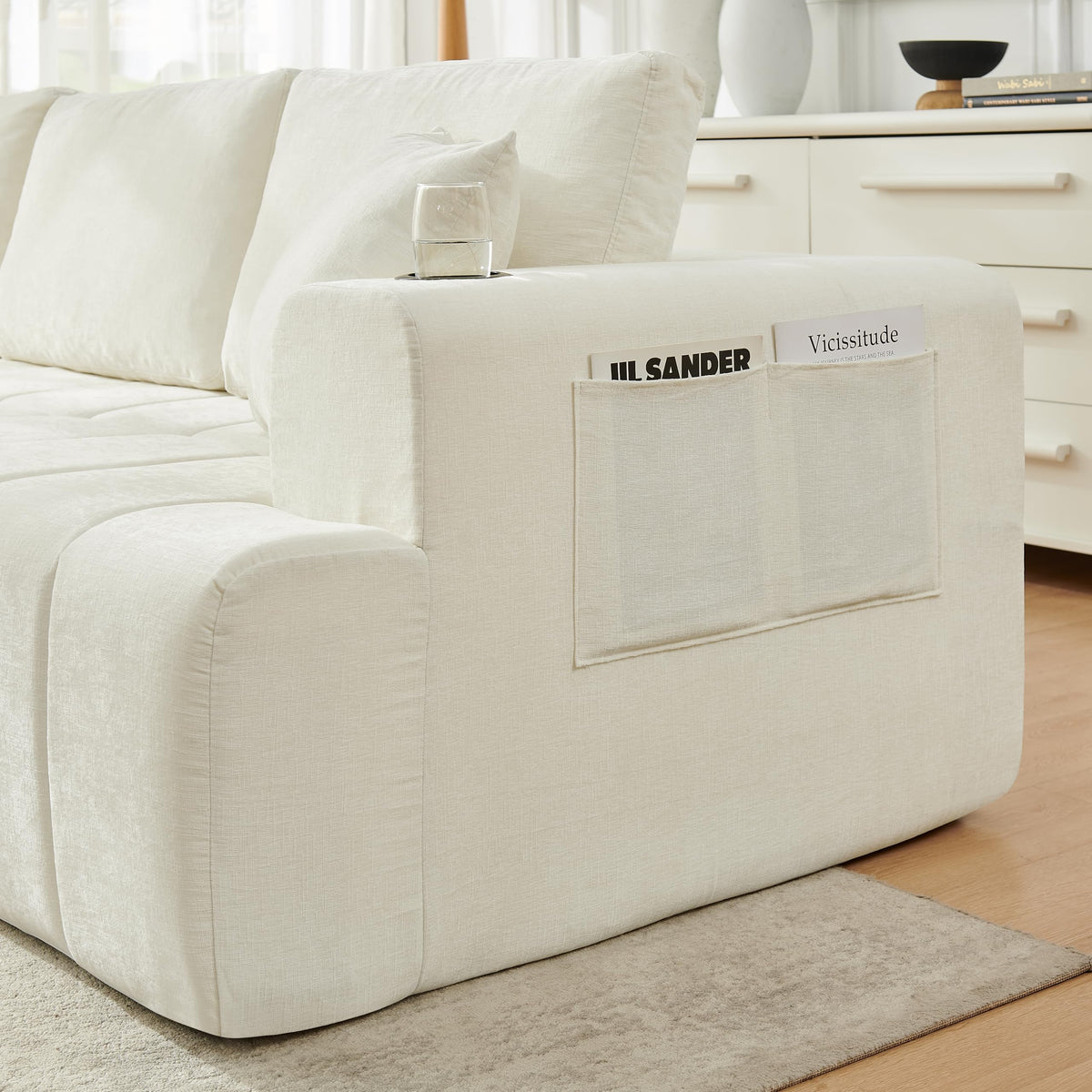 108" Oversized Cloud Boneless Sofa Couch with Chaise, Modern Tufted Chenille L Shaped Modular Sectional Sofa with Deep Seat, Comfy Corner Couch with Cupholders and Storage, No Assembly Required