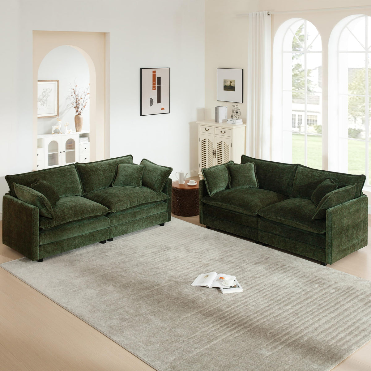 White Modular Sectional Sofa 3-Piece Set, Modern Deep Seat Chenille Couch, Loveseat, Single Sofa, Oversized Modular Couch for Living Room