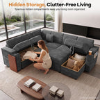 100" U Sectional Sleeper Sofa Pull Out Couch for Living Room, Grey