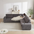 110 Inch Oversized Corduroy Corner Sofa,L Shaped Corner Couch with Two Storage Spaces,USB Port Type C Port and Cup Holder, Deep Seat Comfy Upholstered Couches for Living Room(Not Freely combinable)
