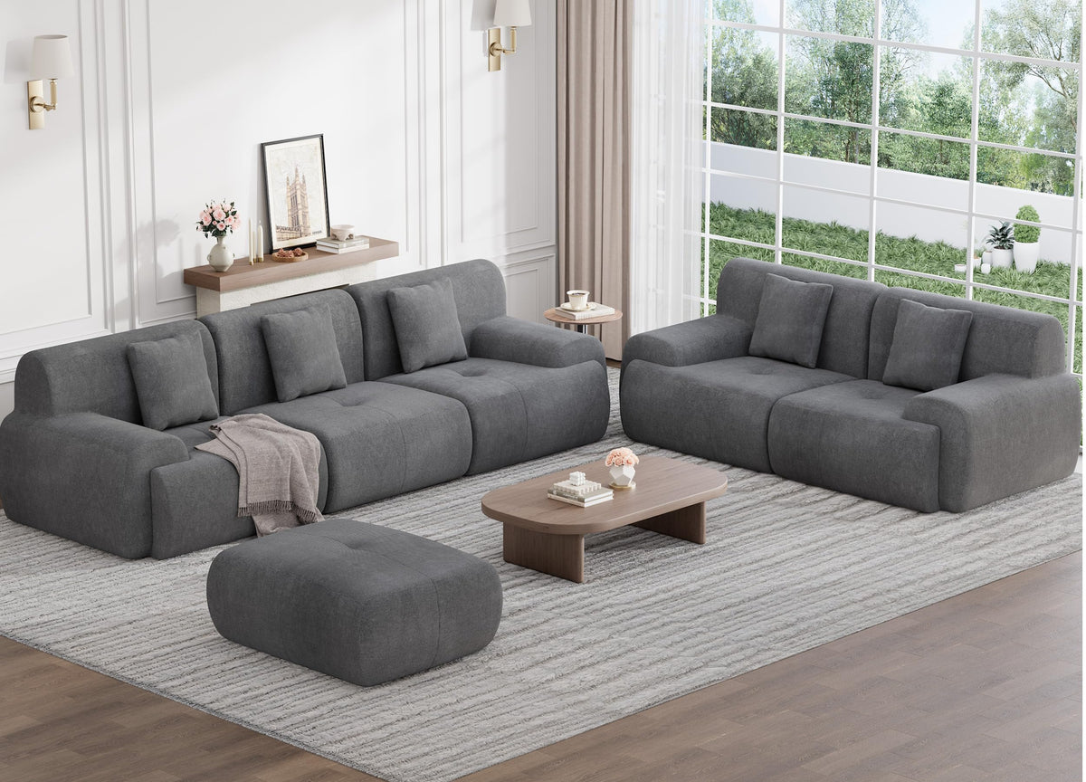 U Shaped Sectional Couch, Modular Cloud Couch Sofa, Boneless Sectional Sofa with Corduroy Fabric, Large Couches for Living Room,Green