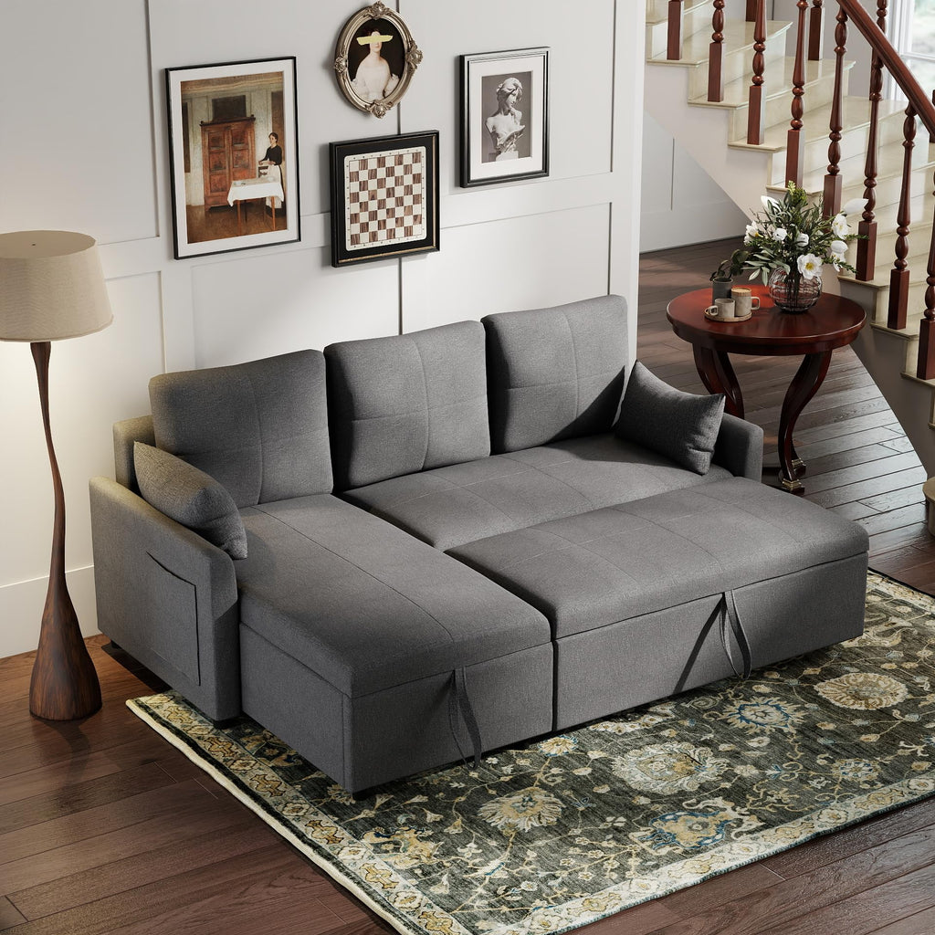U Shaped Sleeper Sofa Bed: 106" Grey Sofas Sleeper Couch