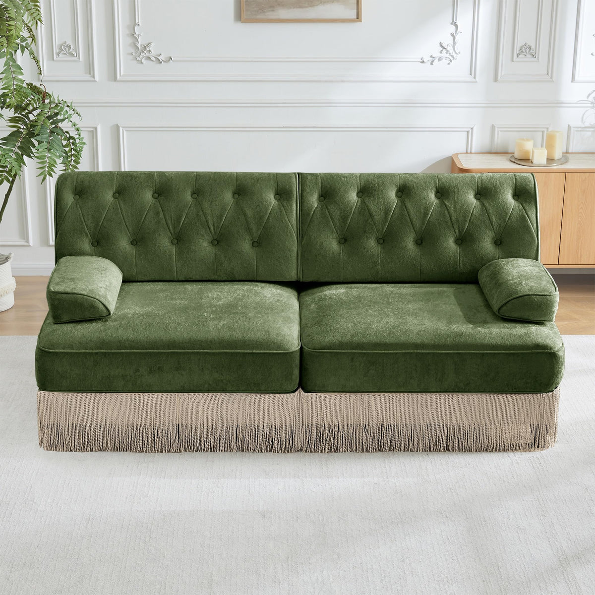 Velvet Modular Sectional Sofa, 135.6 Inch Chesterfield Style, Camel