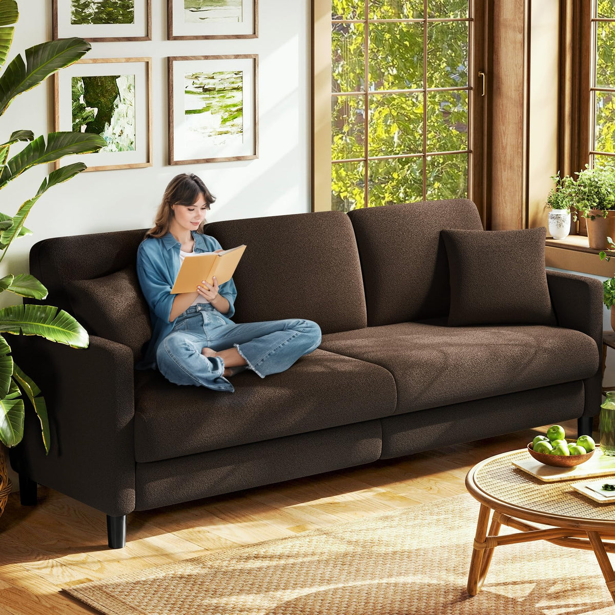 Welzona Loveseat Sofa, Teddy Love seat Couches 83", with 2 Storage Ottomans