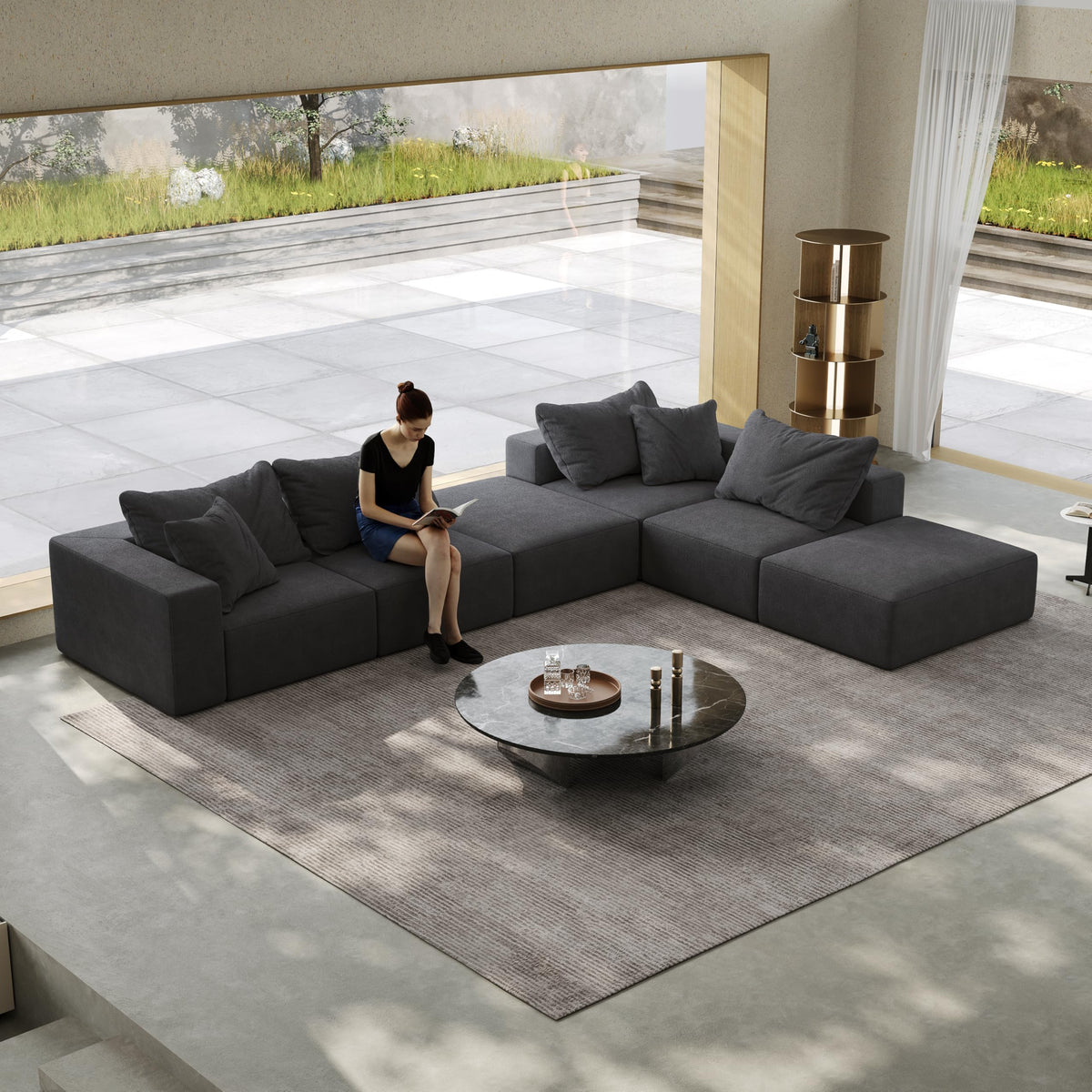 Tidyard Oversized Sponge Cloud L-Shaped Sectional Sofa Set with 6 Pillows, Modern Chenille Upholstered Modular Couch for Living Room or Bedroom, No Assembly Required, Free Combination Design, 16?
