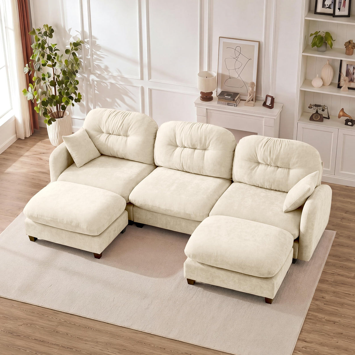 107" Modular Sectional Sofa with Ottoman Pink Chenille L Shaped Couch