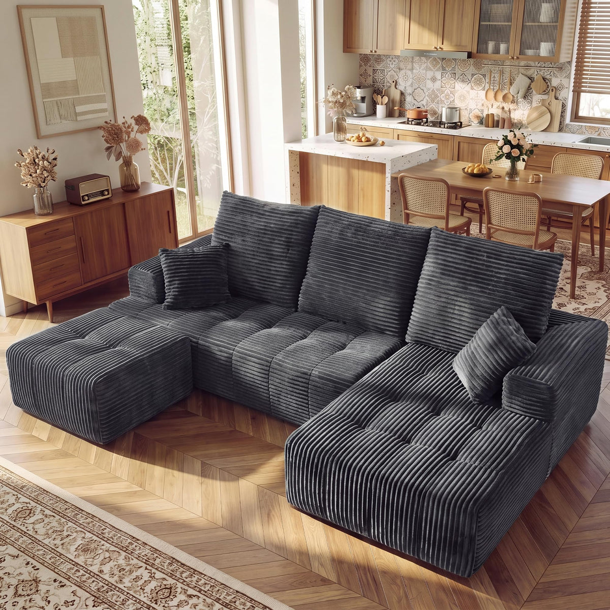 110" U Shaped Boneless Couches for Living Room, Cloud Couch with Ottoman