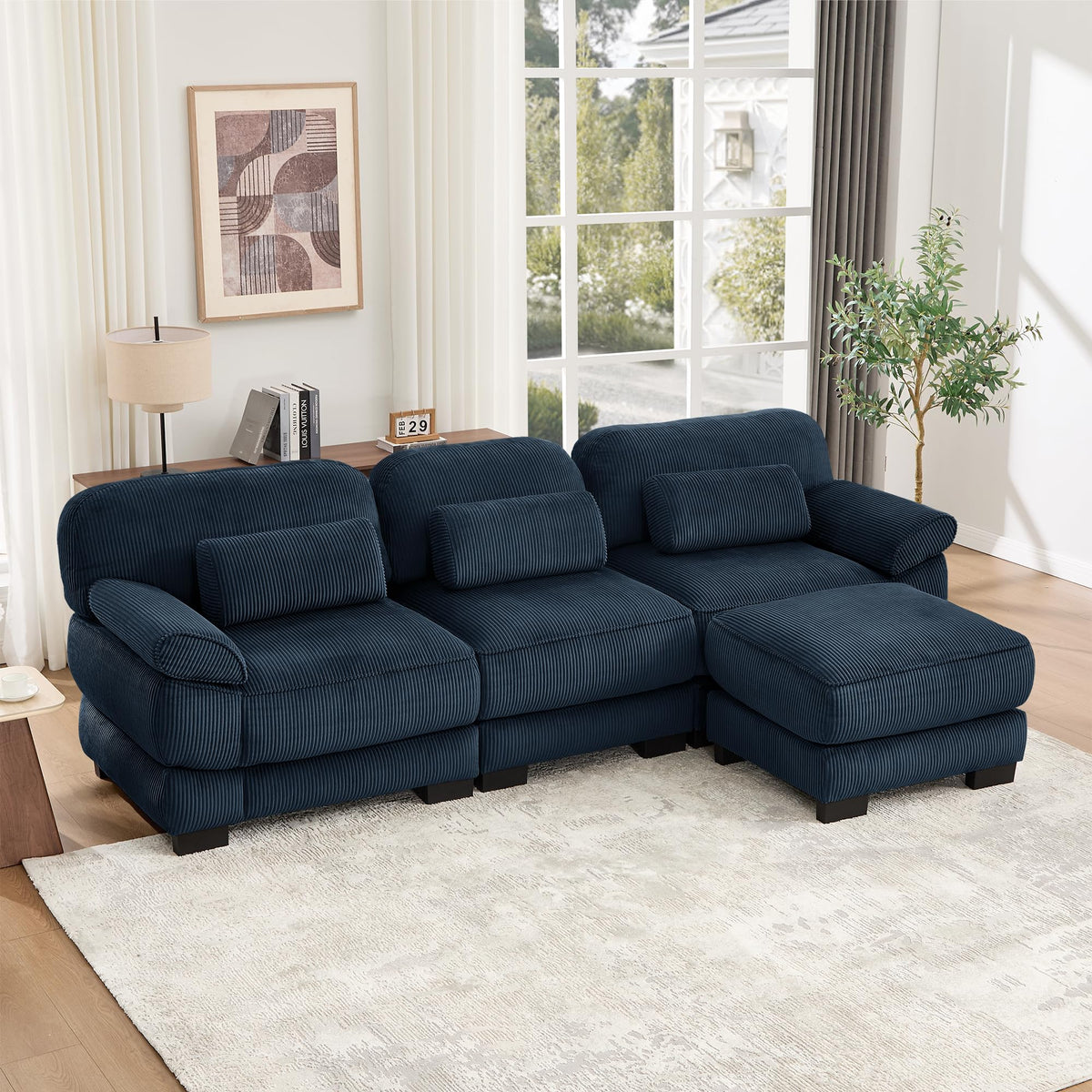 104'' Modular Sectional Couches, Cloud L Shaped Sofa for Living Room, Brown