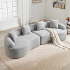 110.2" Boneless Curved Modular Sofa, Modern S-Shaped Chenille Upholstered Couch with 4 Pillows, Spring & Foam Support Soft Packed Sofa for Small Space Living Room, Home Decor (Caramel, 4)