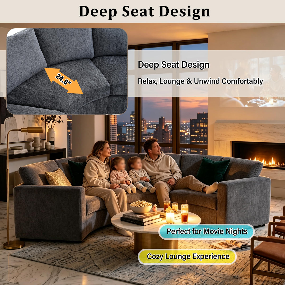 109.4'' Curved Modular Sectional Sofa, Round Sofa with Soft Upholstery