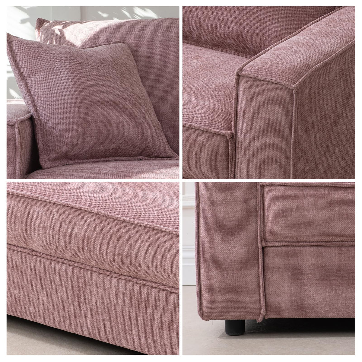 YUHUASHI Square Loveseat Sofa,Linen Fabric Upholstered Couch，Pink
