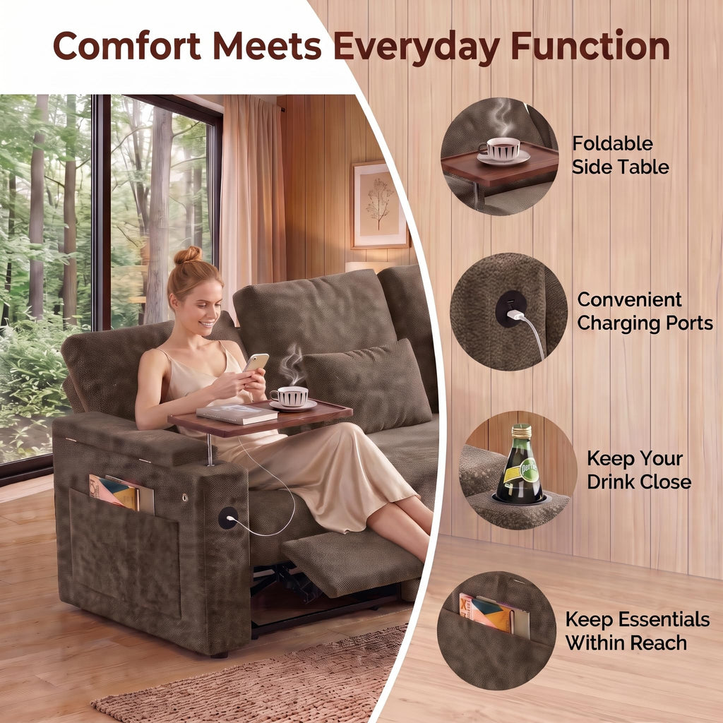 108" L Shaped Sleeper Sofa Bed,3 in 1 Pull Out Chenille Convertible Sectional Couch With Storage&Reclining Backrest For Living Room With USB|Type-C Port|Foldable Table|Cup Holder|Side Pocket,Khaki