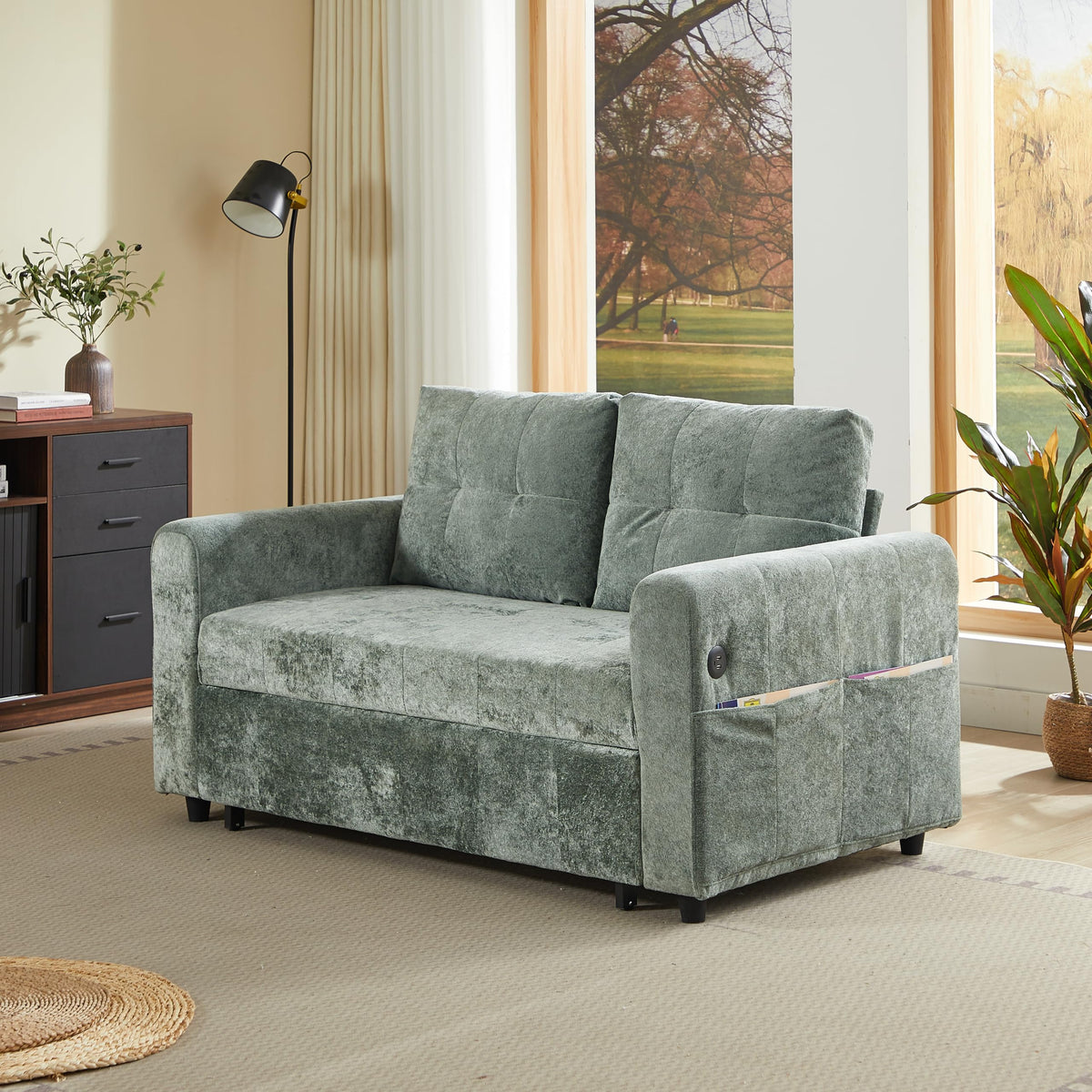 Velvet Chesterfield Sofa Set, 3-Seater and Loveseat