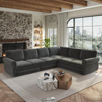 118" L-Shaped Sectional Sleeper Sofa Bed with Pull Out Couch, Dark Grey