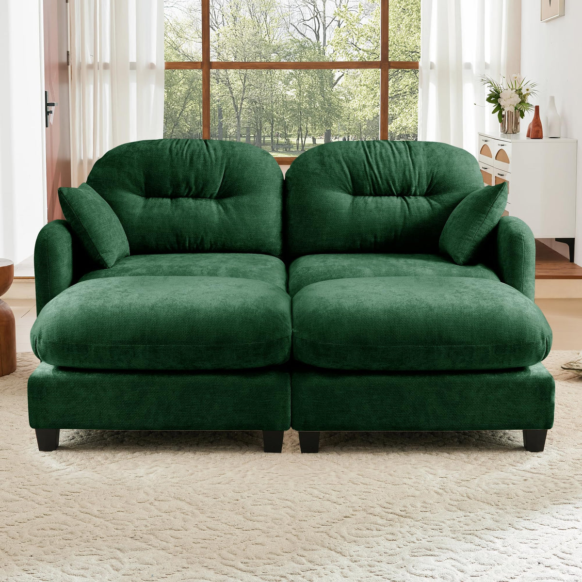 107" Modular Sectional Sofa, Comfy U Shaped Cloud Couch with Ottoman, Chenille Sofa Sleeper Deep Seat Sofas with Throw Pillows for Apartment-Camel