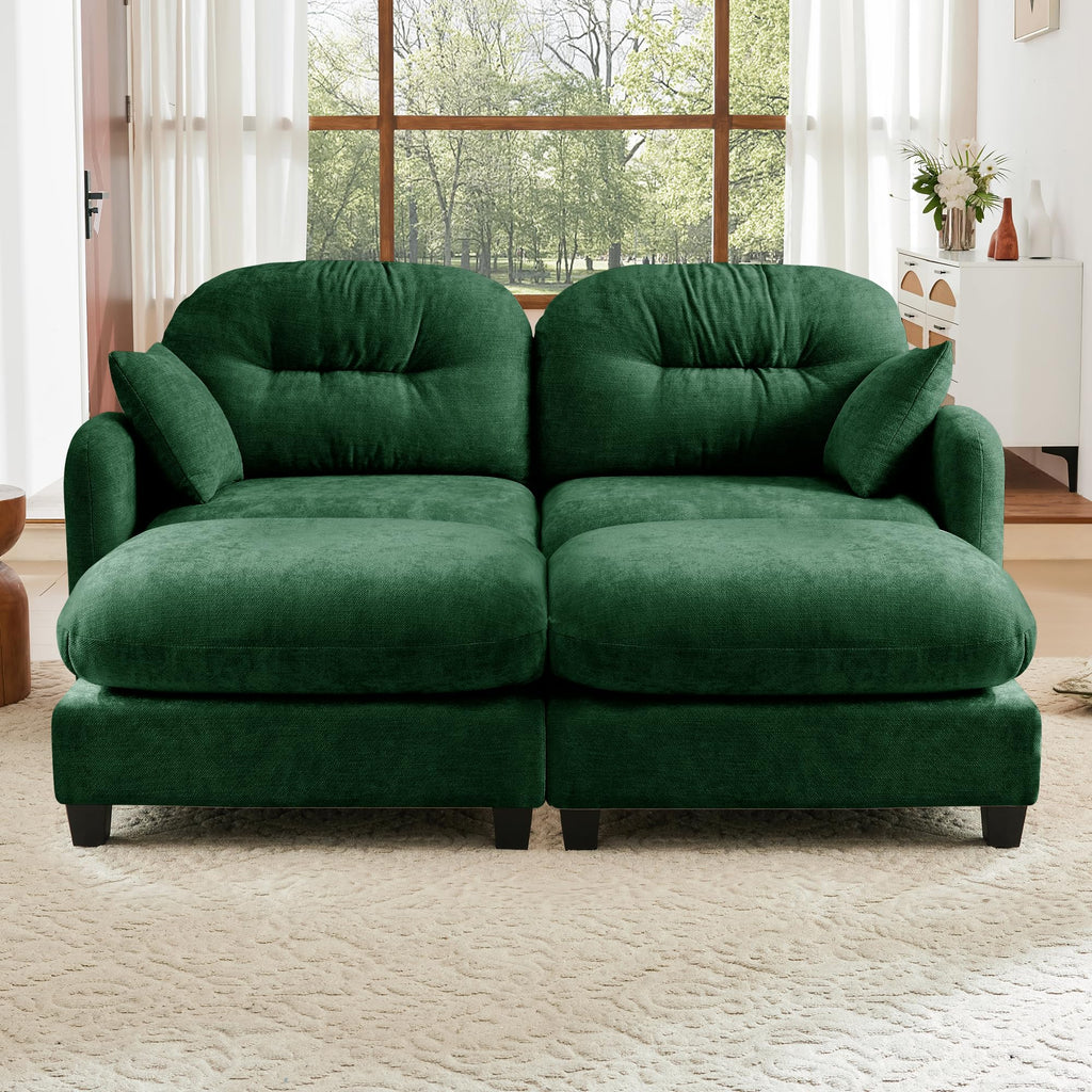 Tidyard Cloud-Like Modular Sectional Couch in Green - Plush Chenille Fabric, Tufted Backrest, High-Density Foam, Ergonomic Design with Throw Pillows & Ottoman for Bedroom or Living Room