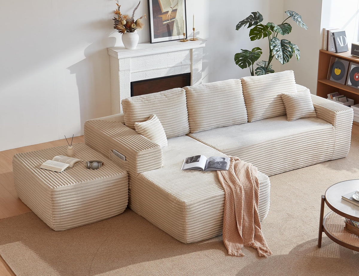 105.7" Cloud Sectional Couch with U Shaped Chaise,Modular Sofa with Deep Seat, Upholstered Couches for Living Room Bedroom,No Assembly Required,(Plush Fabric),Beige JB748