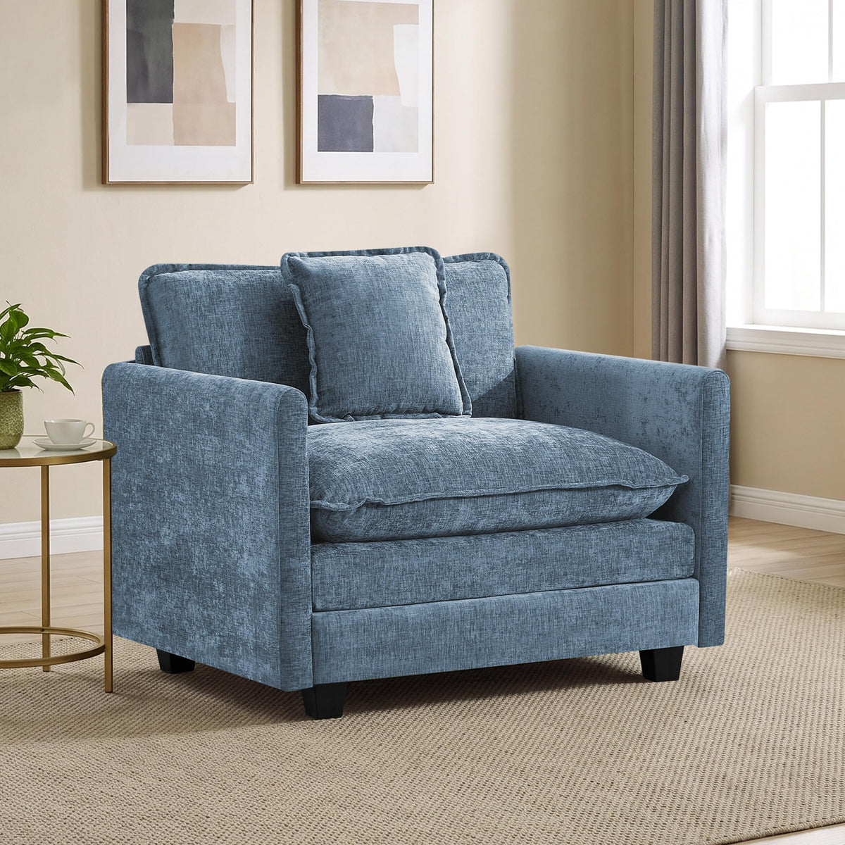 113" V-Shaped Cloud Couch, Modular Sectional for Living Room, Light Grey