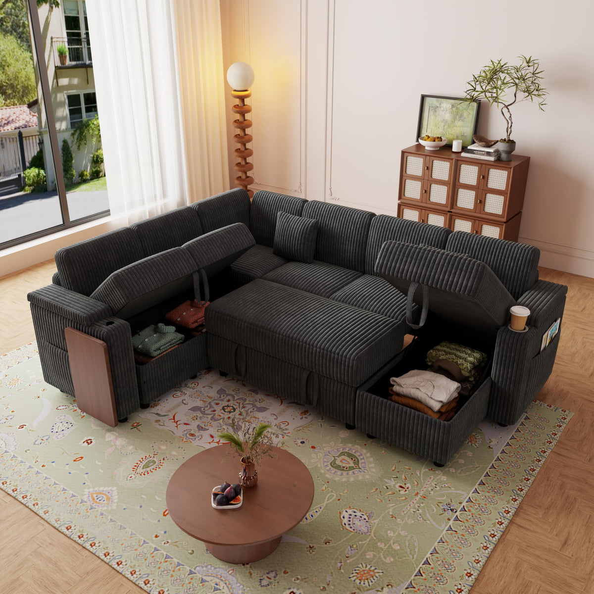 100 In U Shaped Sectional Sofa Sleeper Couch with Pull Out Bed