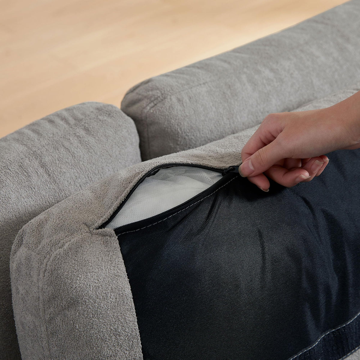 103" Convertible Sectional Sofa with Long Bench, Modern L-Shaped Couch with Back Cushions, Upholstered Fabric 6 Seat Sofa Couches for Living Room, Apartment, Office, Light Grey